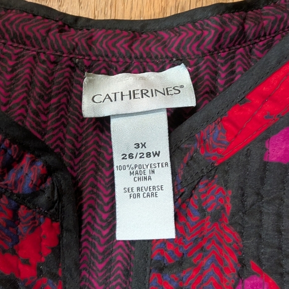 Catherines 3X Quilted Floral Jacket 🌺 Bold Red & Magenta Statement Coat 26/28W - Picture 4 of 11